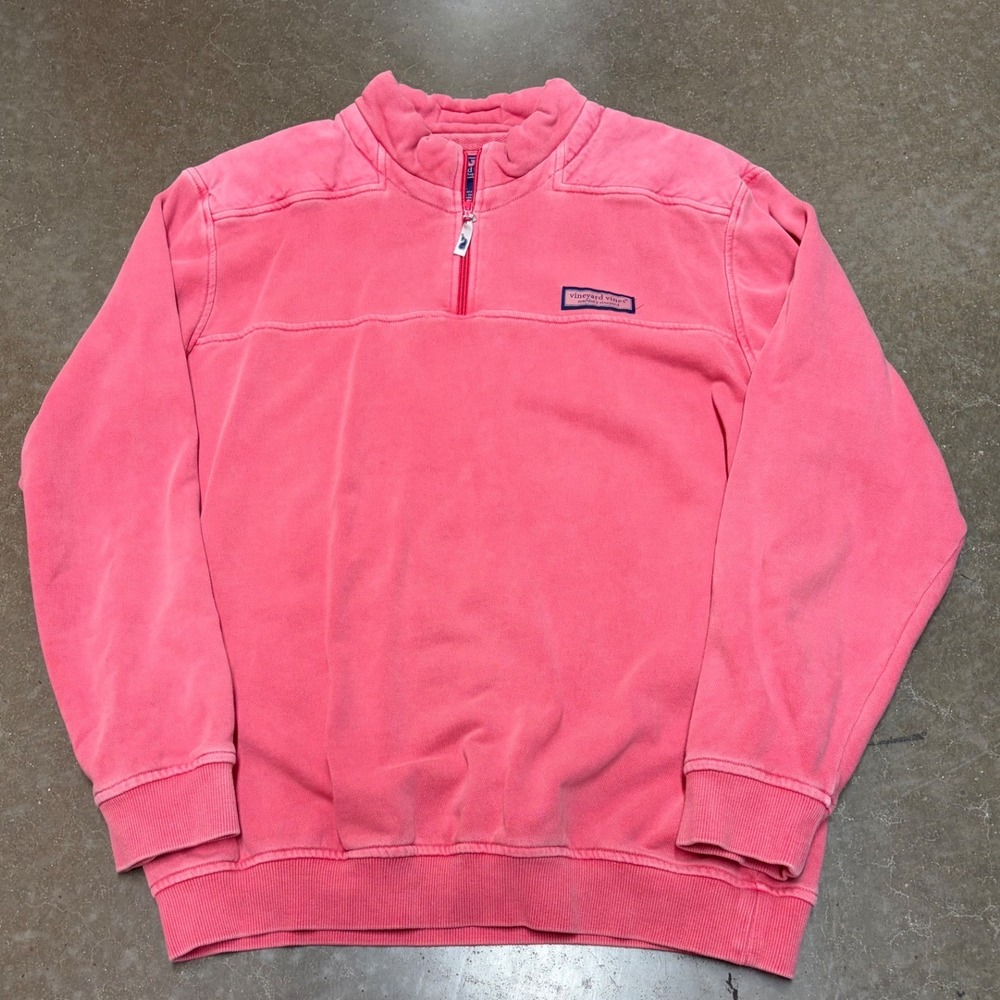 Vineyard Vines Mens Large Coral Pink Salt Washed 1/4 Zip Pullover Sweatshirt